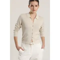 LIOLA - Cardigan tejido lurex mujer beige