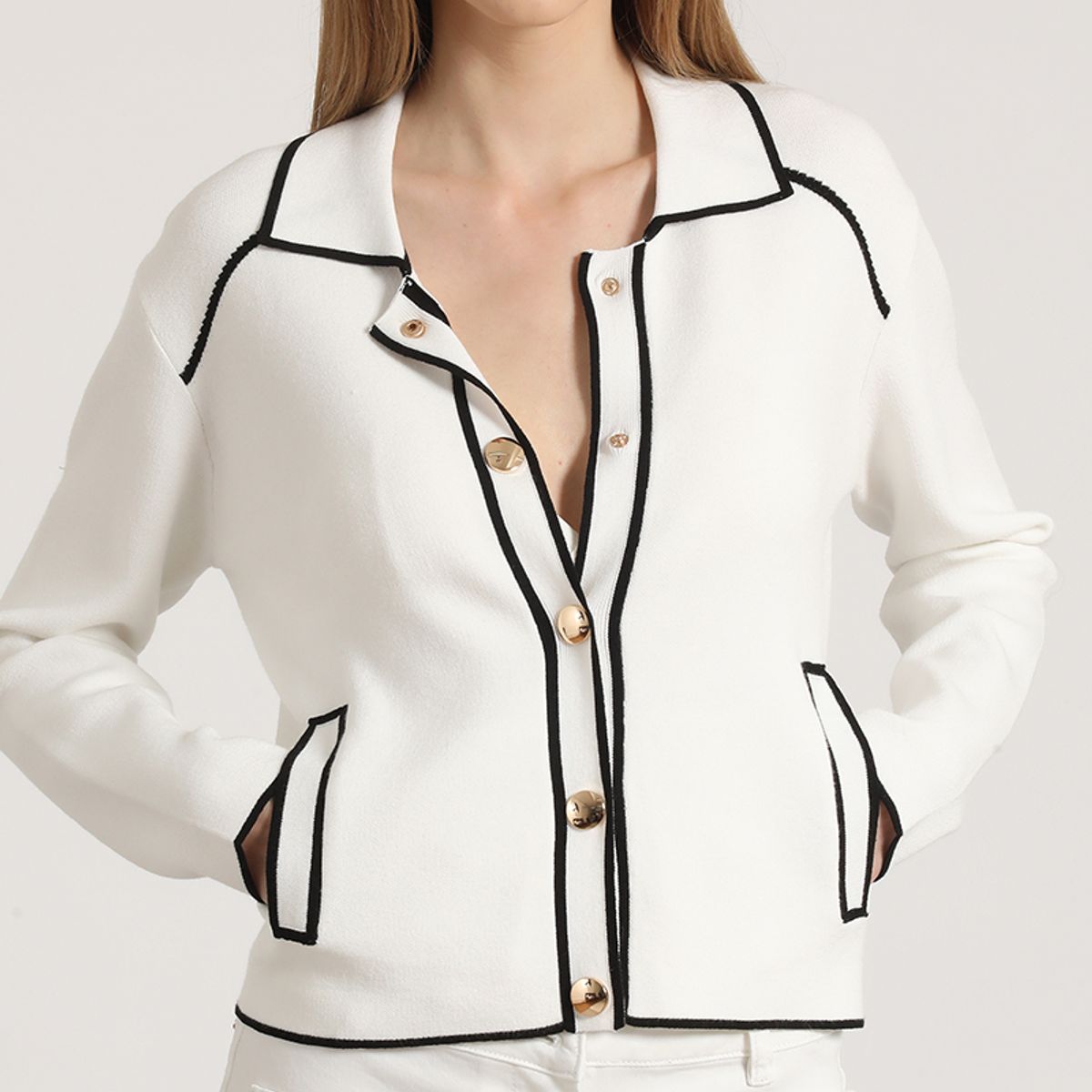 LIOLA - Chaqueta punto contratono Liola mujer crudo