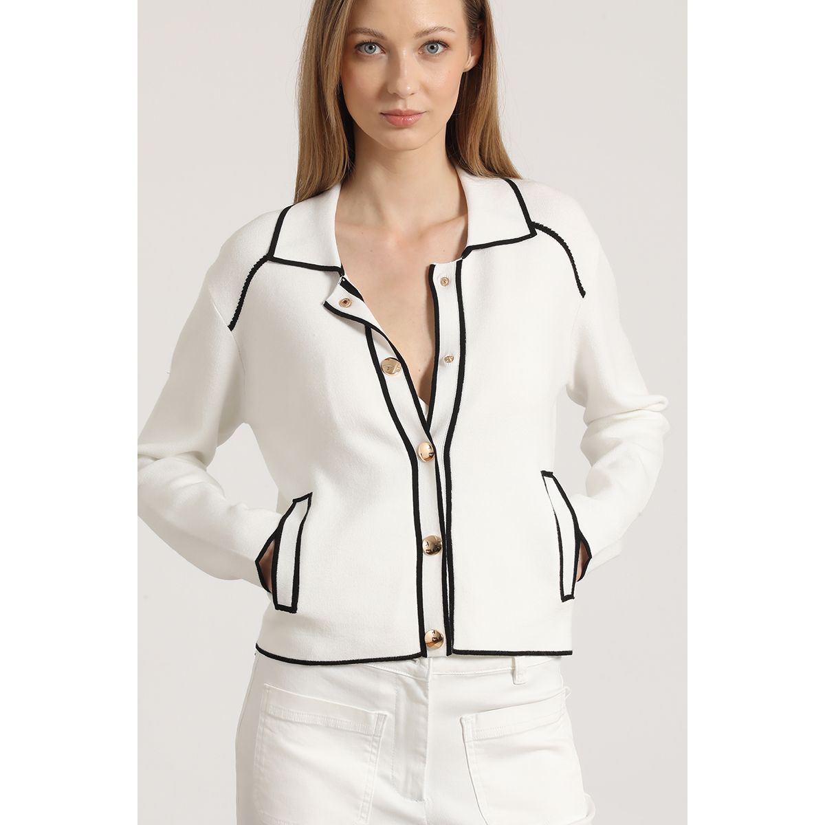 LIOLA - Chaqueta punto contratono Liola mujer crudo