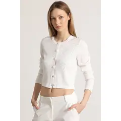 LIOLA - Cardigan tejido strass mujer crudo
