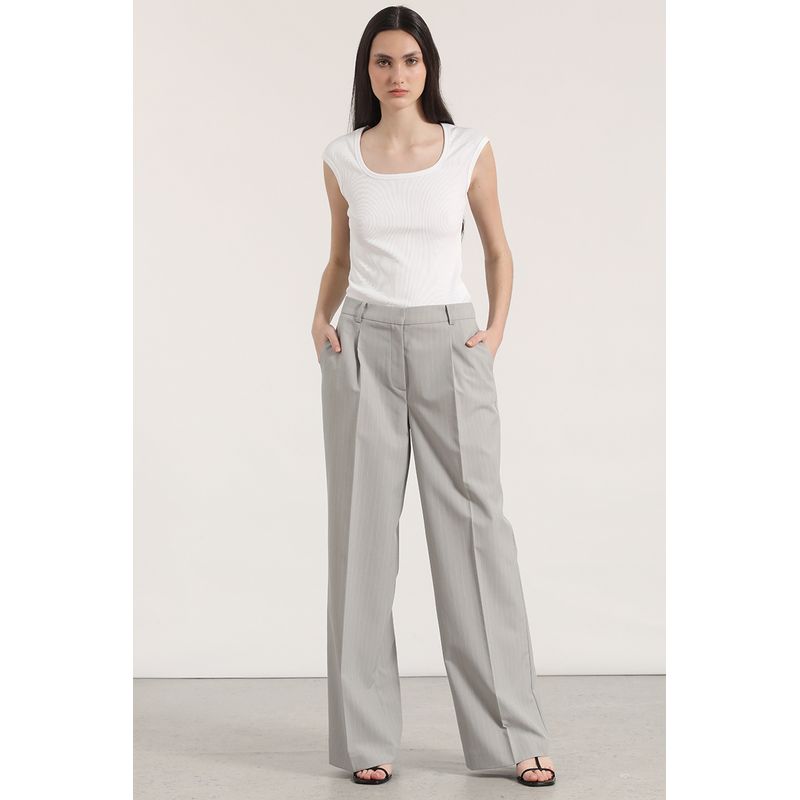 LIOLA - Pantalón ancho con pinza liola mujer gris
