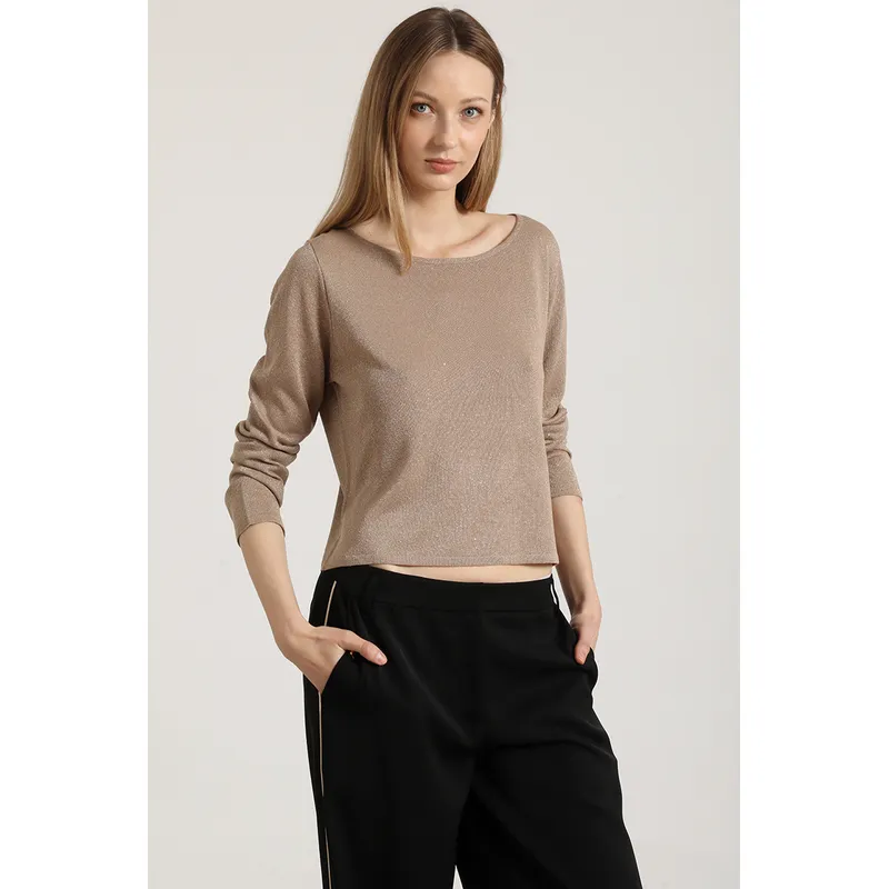 LIOLA - Tejido punto con lentejuelas liola mujer beige