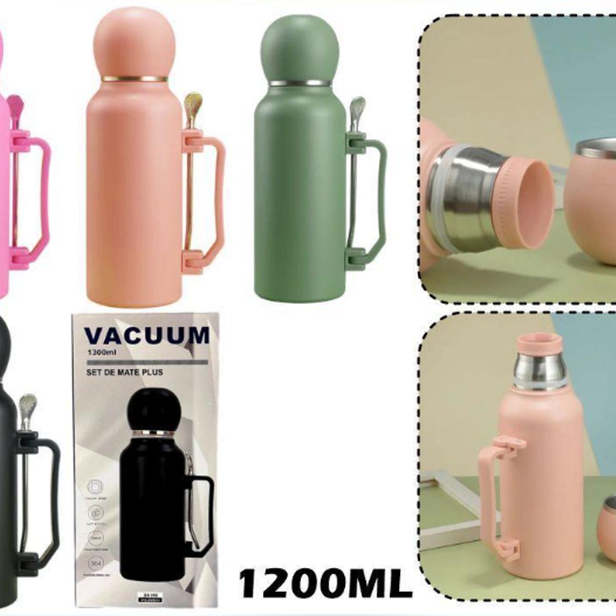 GENERICO - Termo Mate Acero Inoxidable 1200ml Fríocaliente Negro