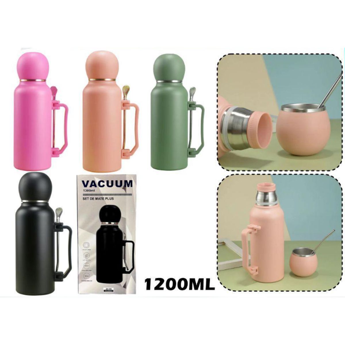 GENERICO - Termo Mate Acero Inoxidable 1200ml Fríocaliente Negro