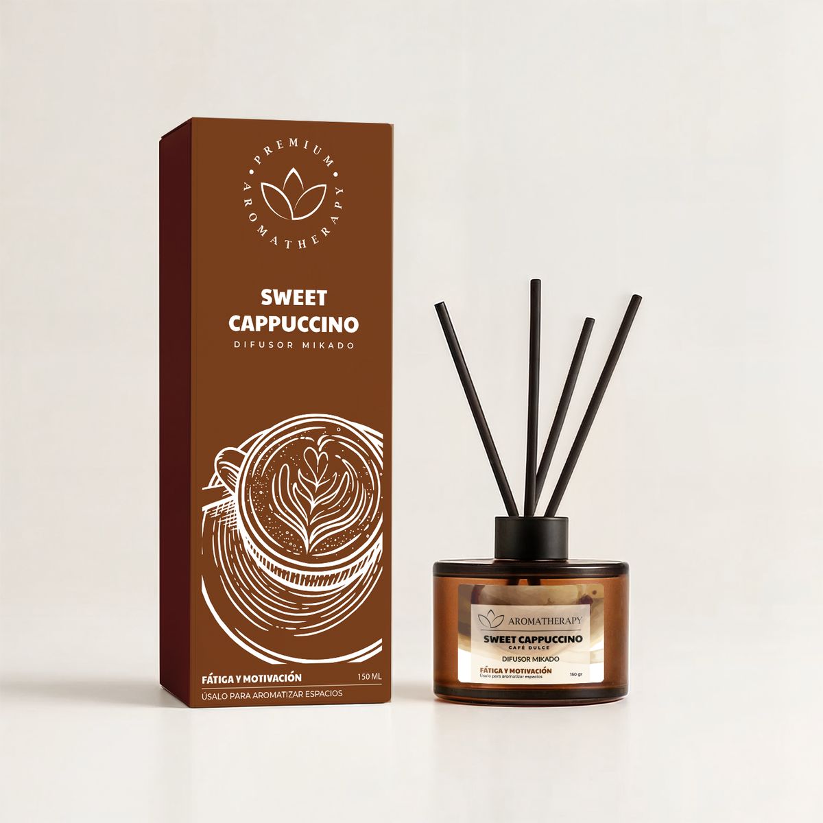 GENERICO - Difusor De Aroma Mikado Aromatherapy 150ml + Varillas Ratan - Cafe