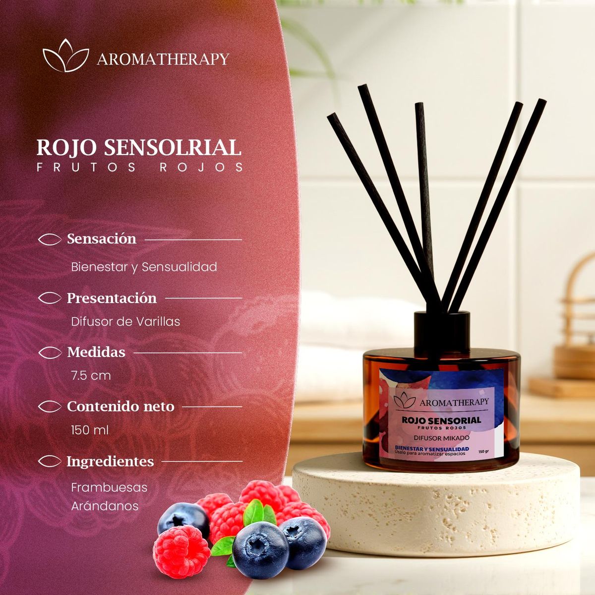 GENERICO - Difusor De Aroma Mikado Aromatherapy 150ml + Varillas Ratan - Azul