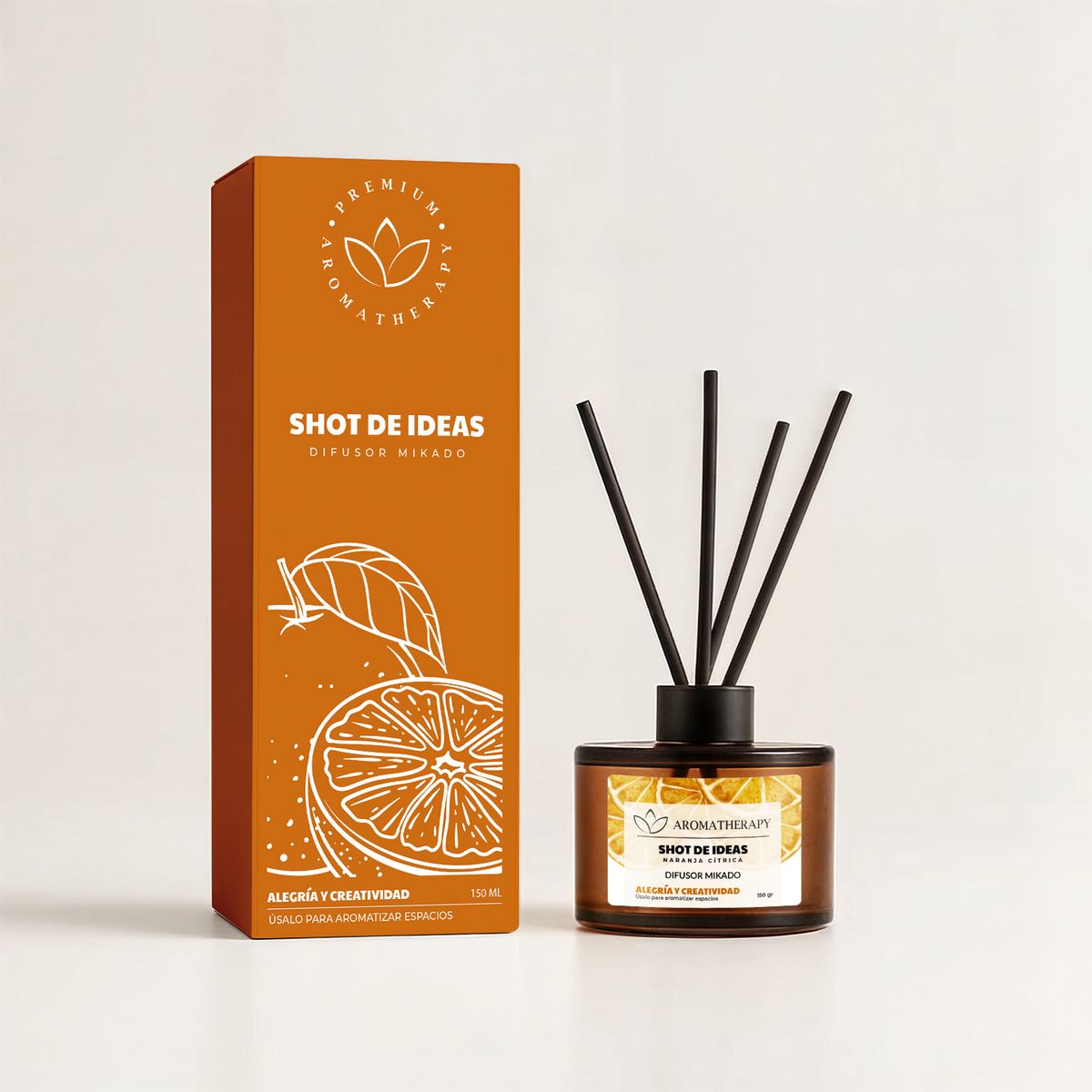 GENERICO - Difusor De Aroma Mikado Aromatherapy 150ml + Varillas Ratan - Naranja claro