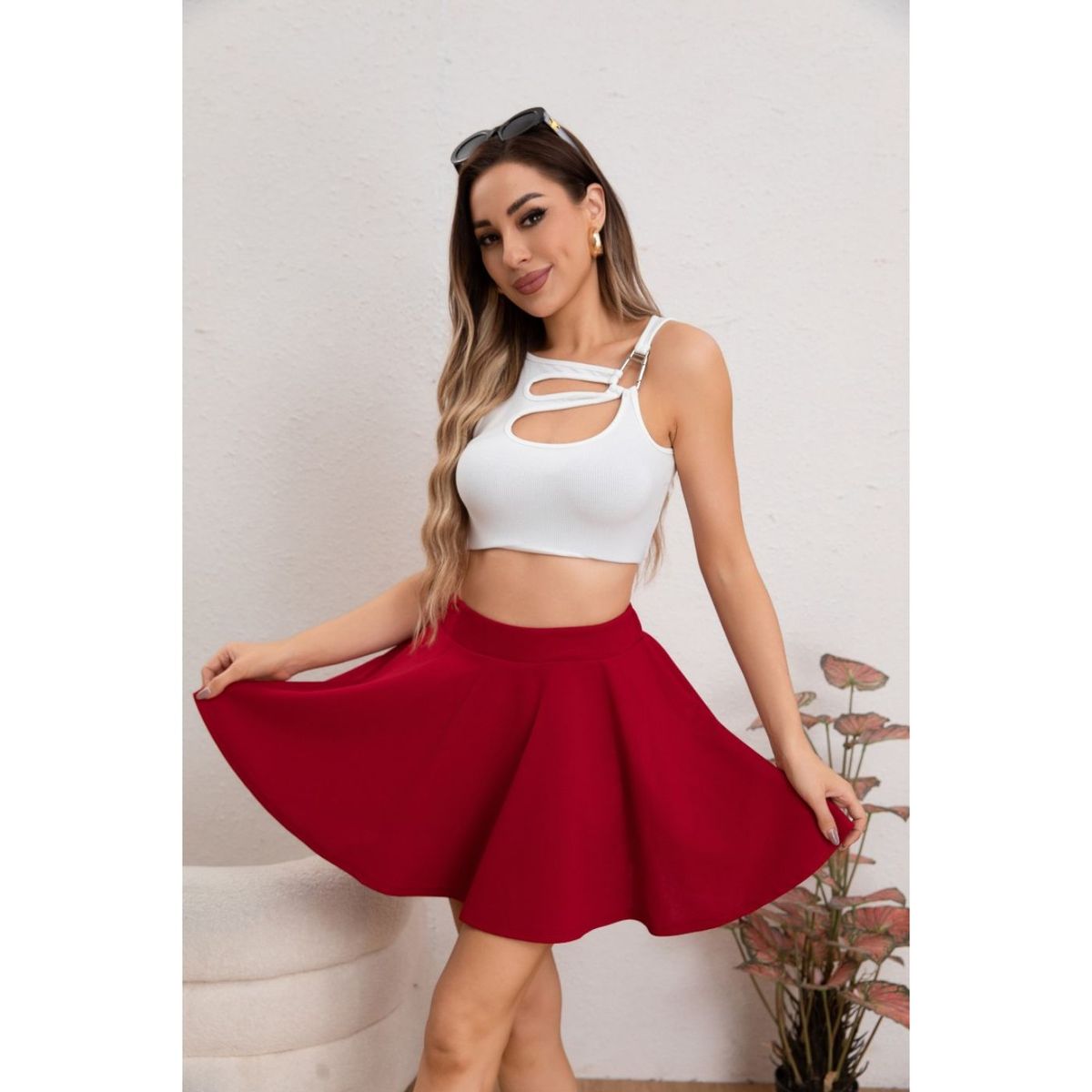LIKE SHOP - Mini Falda Mujer Plisada Con Short Elastizada Tiro Alto 0110