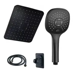 GENERICO - Cabezal De Ducha 12 + 15m Manguera Flexible + Soporte De Ducha Negro