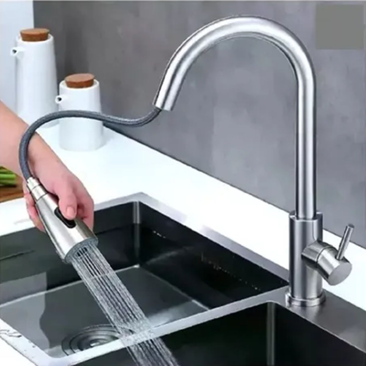 GENERICO - Llave Monomando Lavaplatos Extensible Profesional Niquel Gris