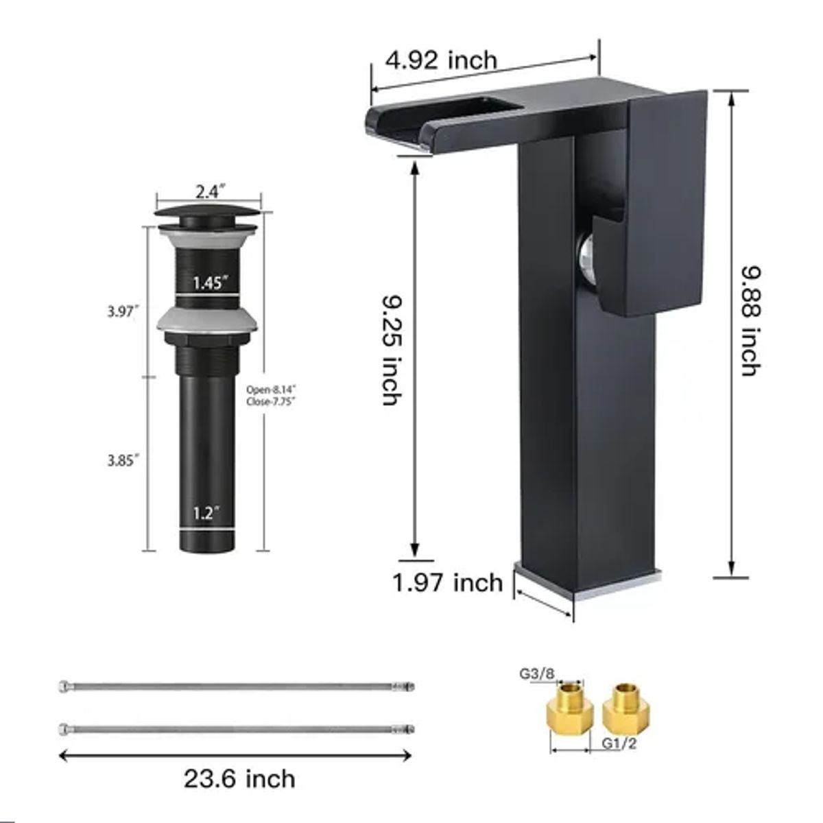 GENERICO - Grifo Lavabo Baño Led Luz Cambiante 3 Colores Llave Lavabo Negro