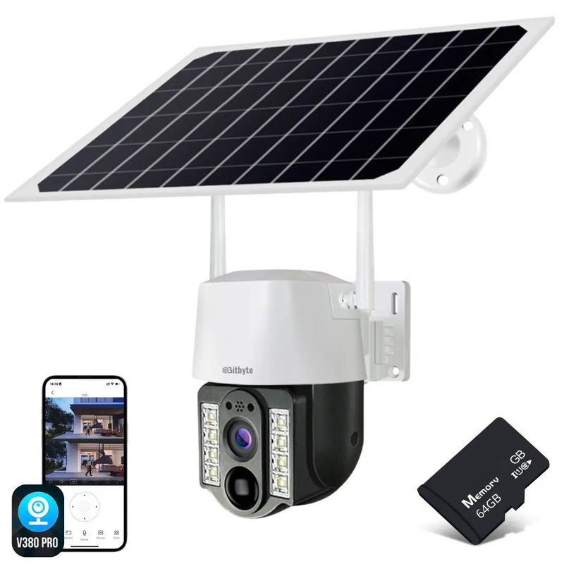 BITBYTE - Cámara De Seguridad Solar Wifi Exterior Impermeable 5mp + Sd 64 Gb