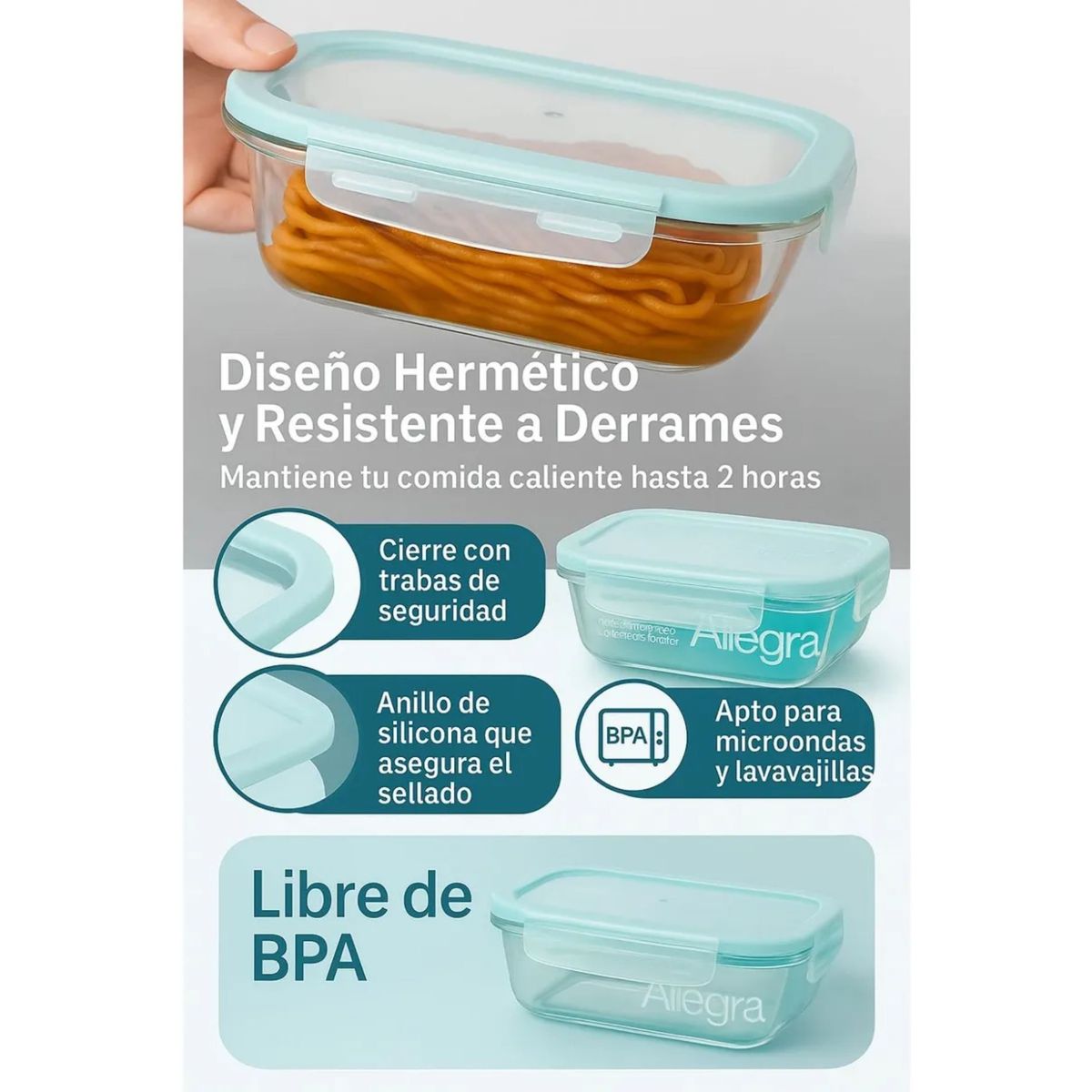 ALLEGRA - Set 3 Contenedores Taper Hermeticos Allegra 600ml.