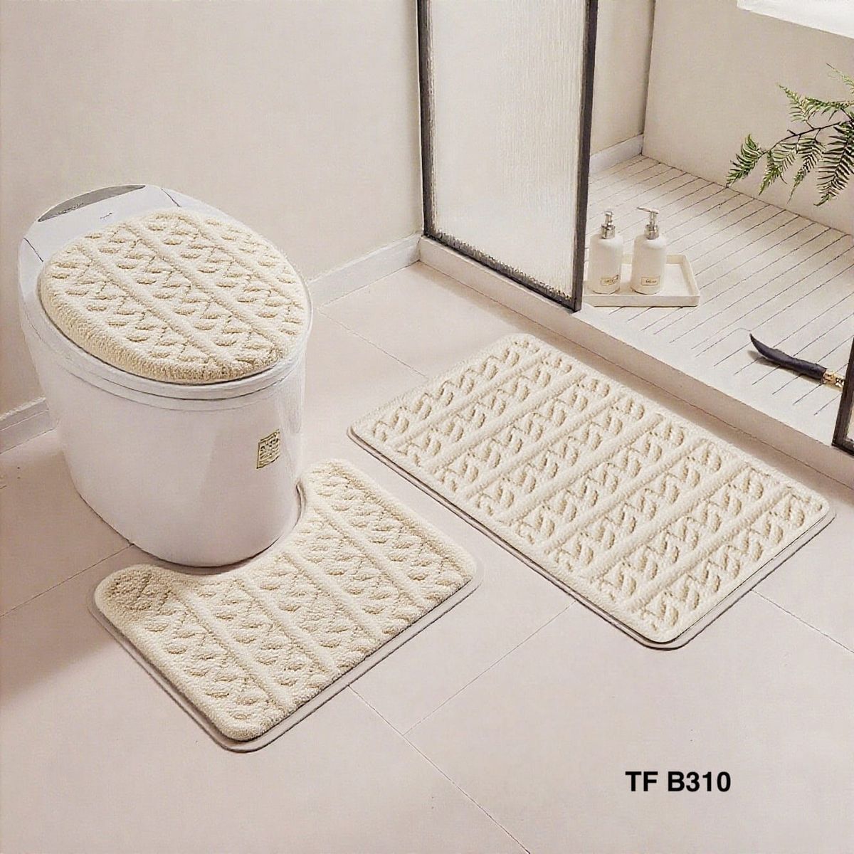 GENERICO - set de baño 3piezas felpa estilo trenzado