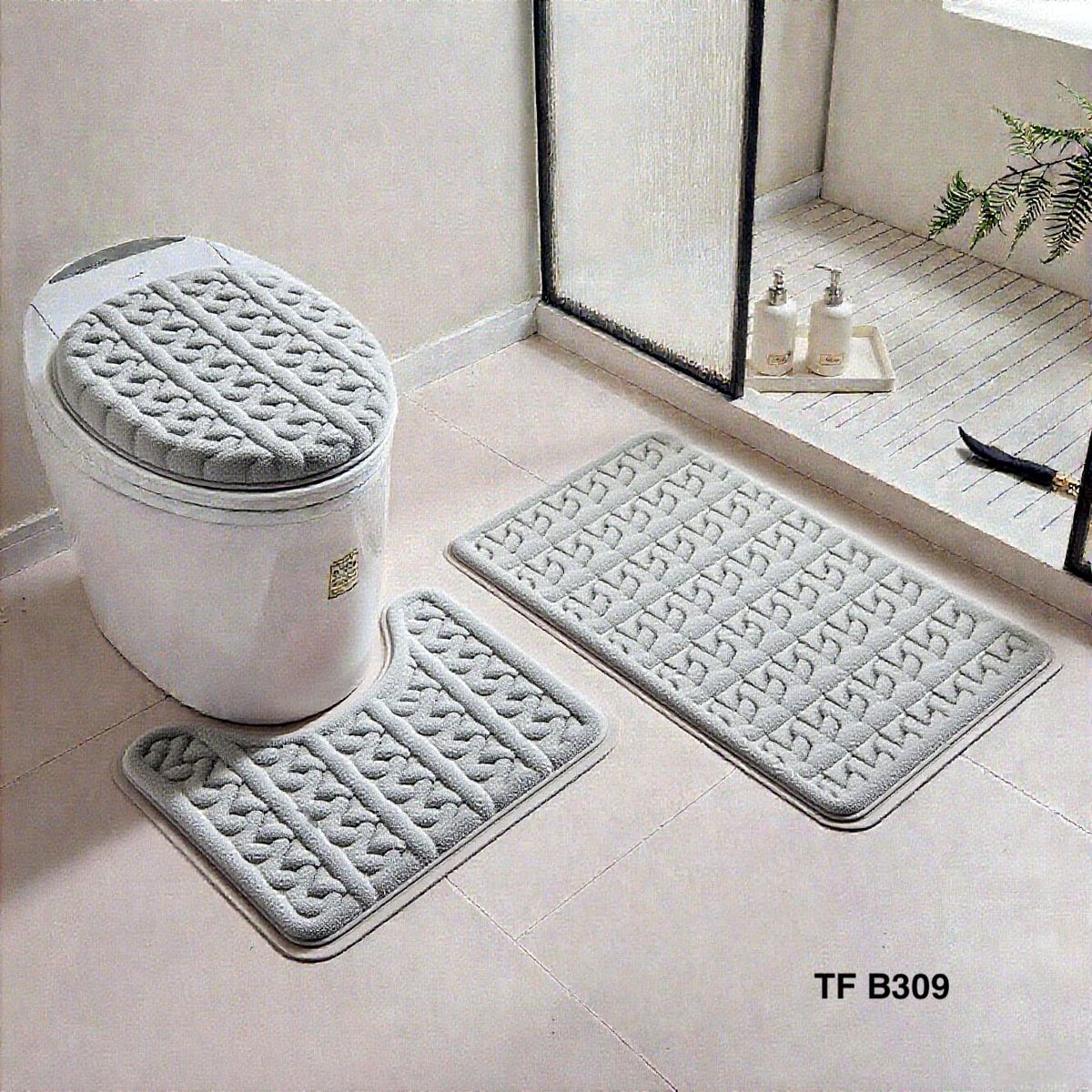 GENERICO - set de baño 3piezas felpa estilo TRENZA