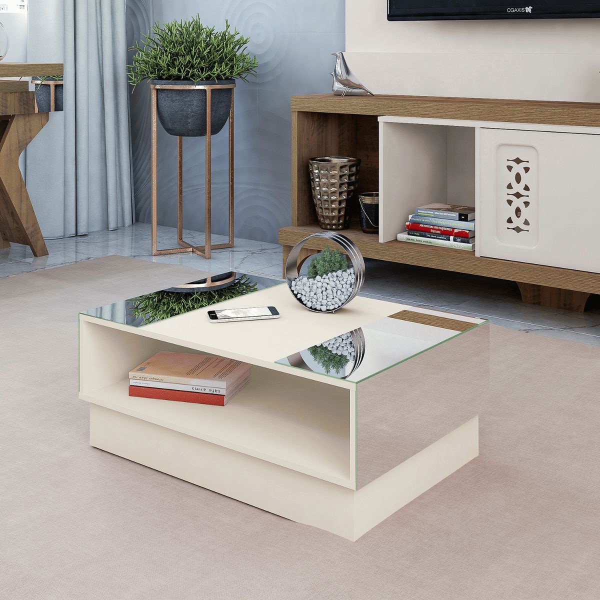 EXIT - Mesa de Centro Rectangular 90x36x59 cm Beige - Detroit