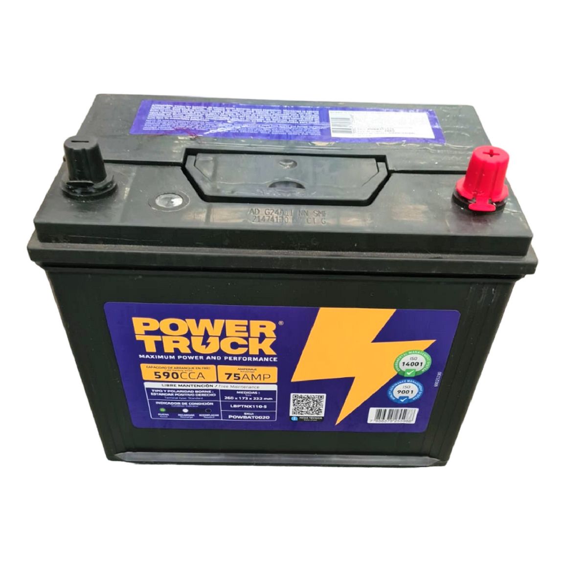 POWER TRUCK - BATERIA 75 AMP 590 CCA BORNE ESTANDAR