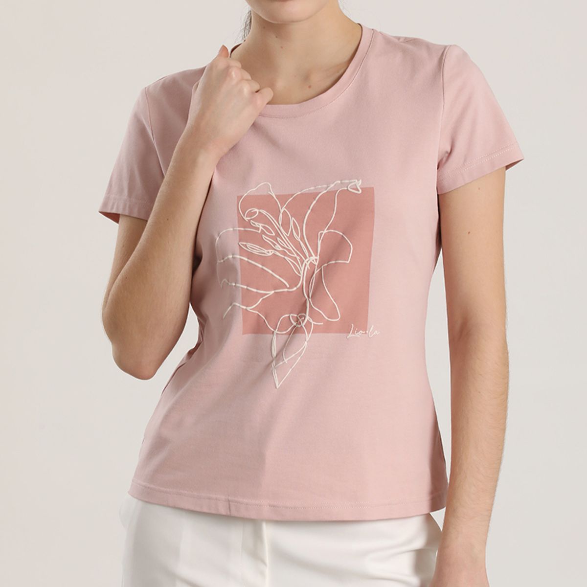 LIOLA - Polera estampado flor liola mujer rosa