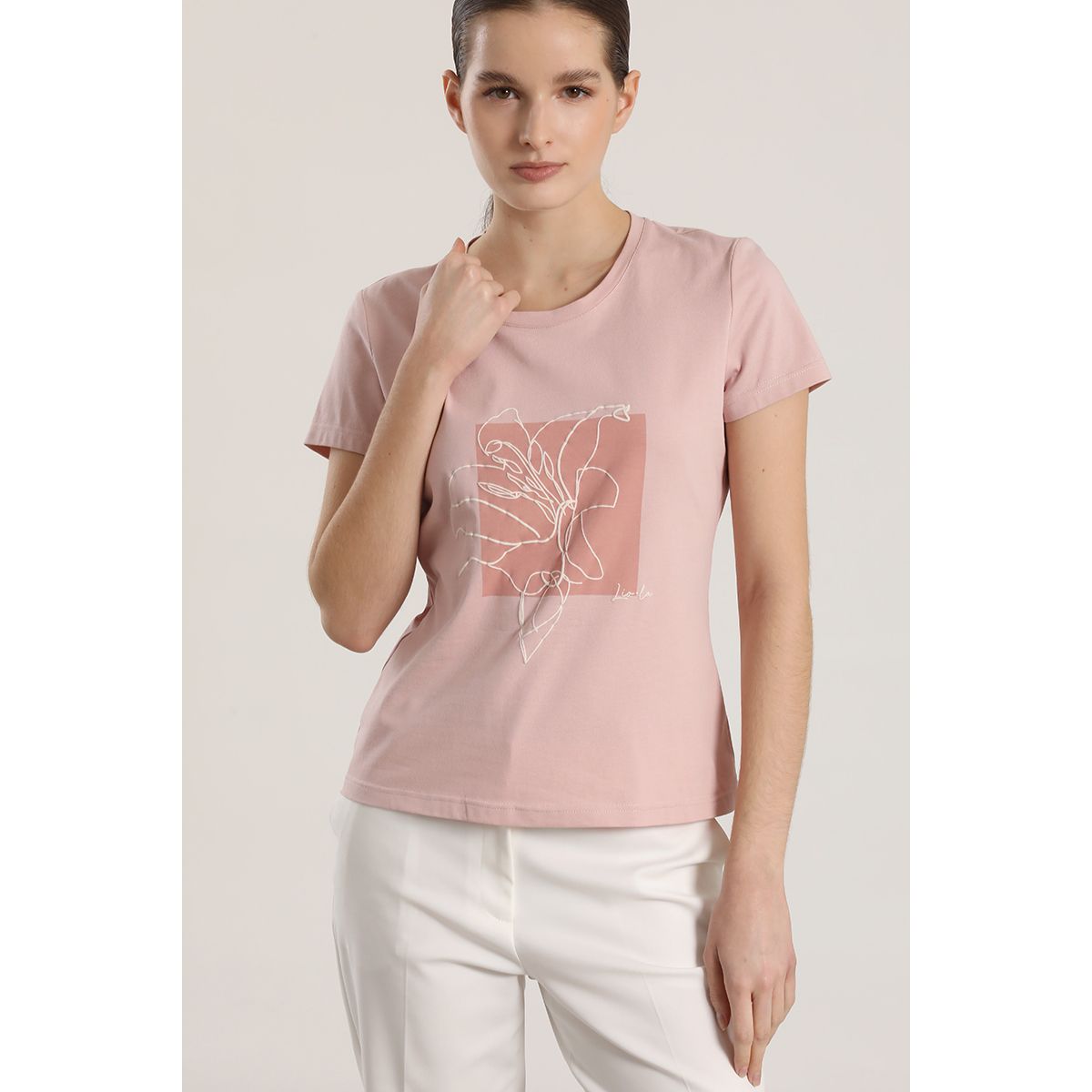 LIOLA - Polera estampado flor liola mujer rosa