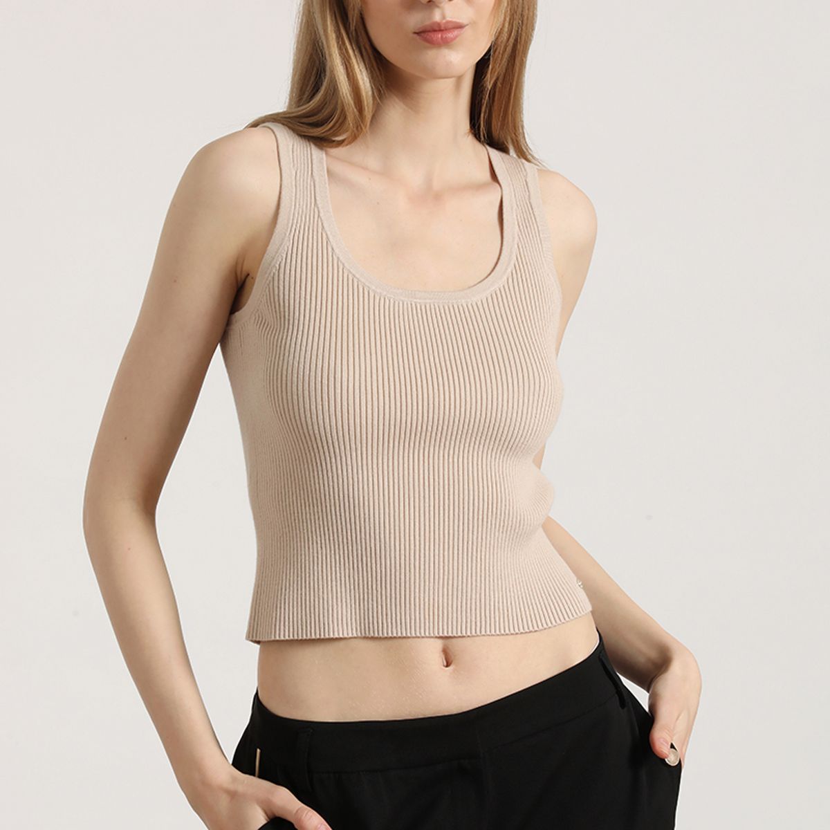 LIOLA - Polera tejida punto liola mujer beige