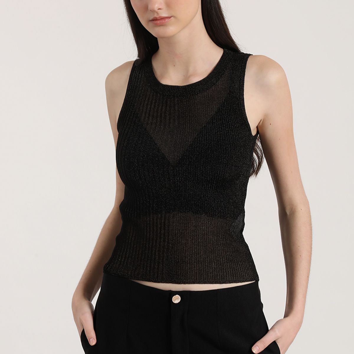 LIOLA - Polera punto hilo metalizado mujer Liola negro