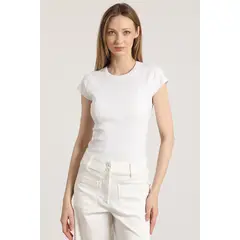 LIOLA - Polera ribb básica mujer crudo