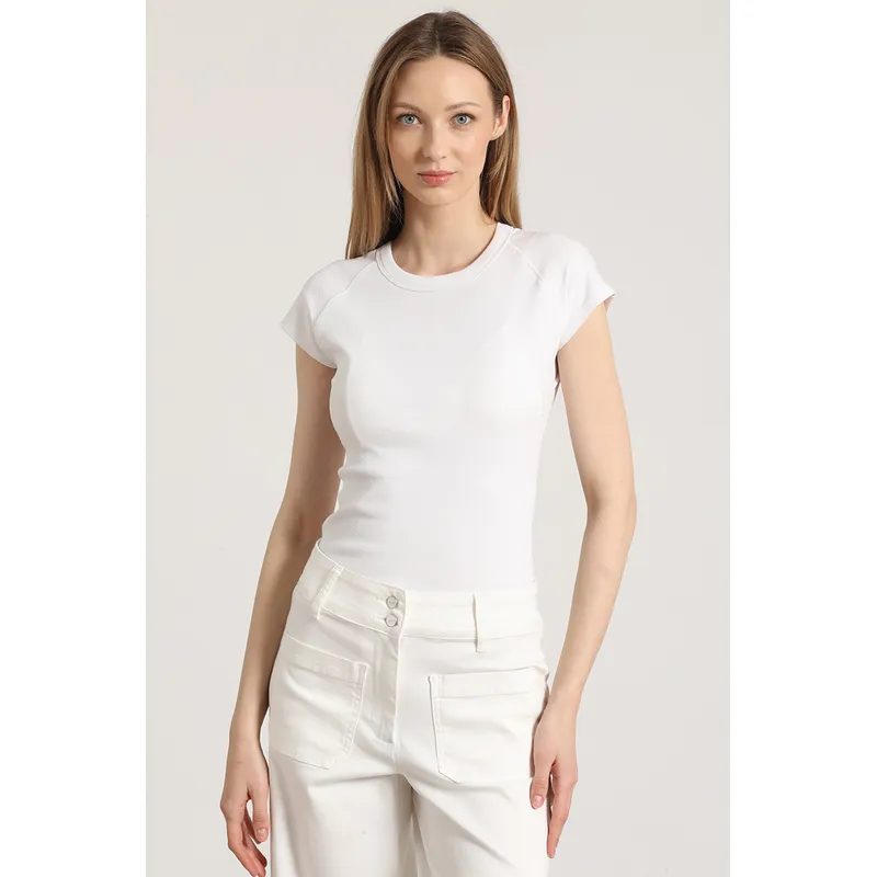 LIOLA - Polera ribb básica liola mujer crudo