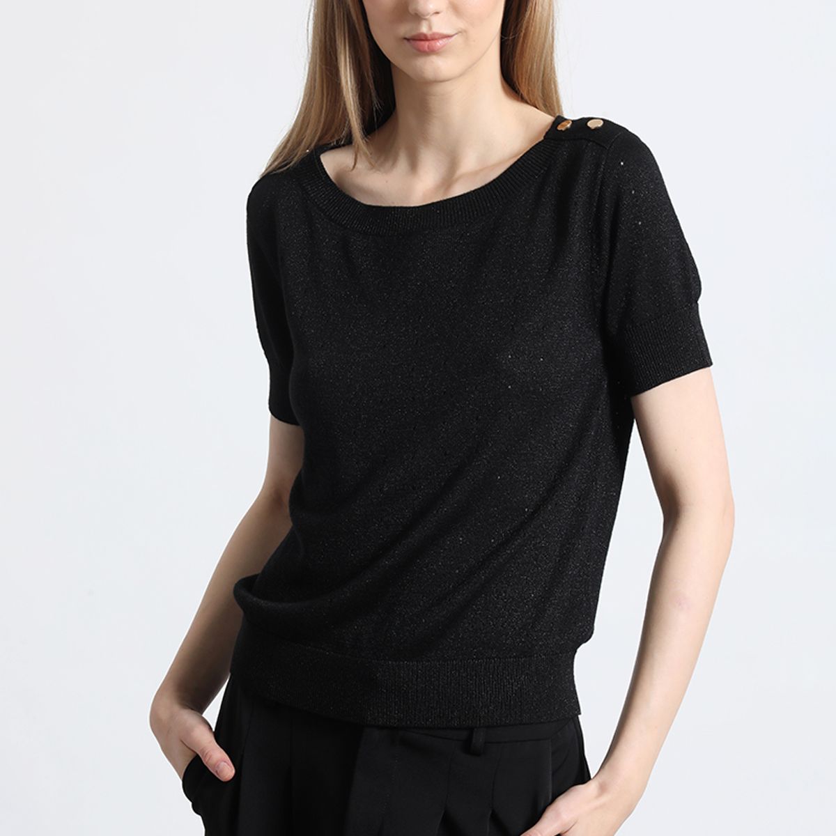 LIOLA - Polera tejida hilo metalizado liola mujer negro