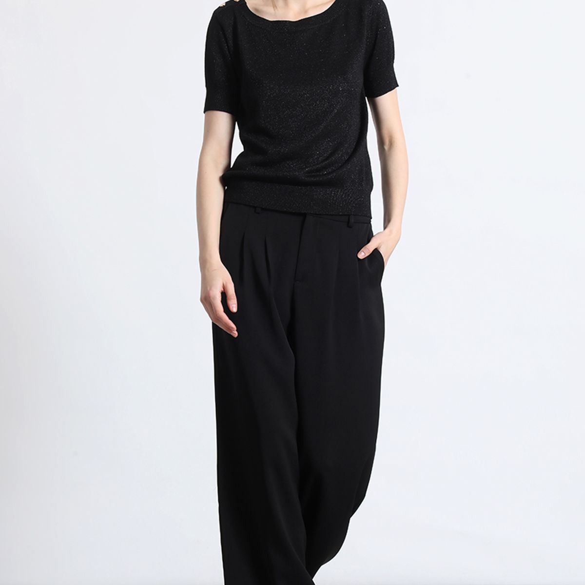 LIOLA - Polera tejida hilo metalizado liola mujer negro