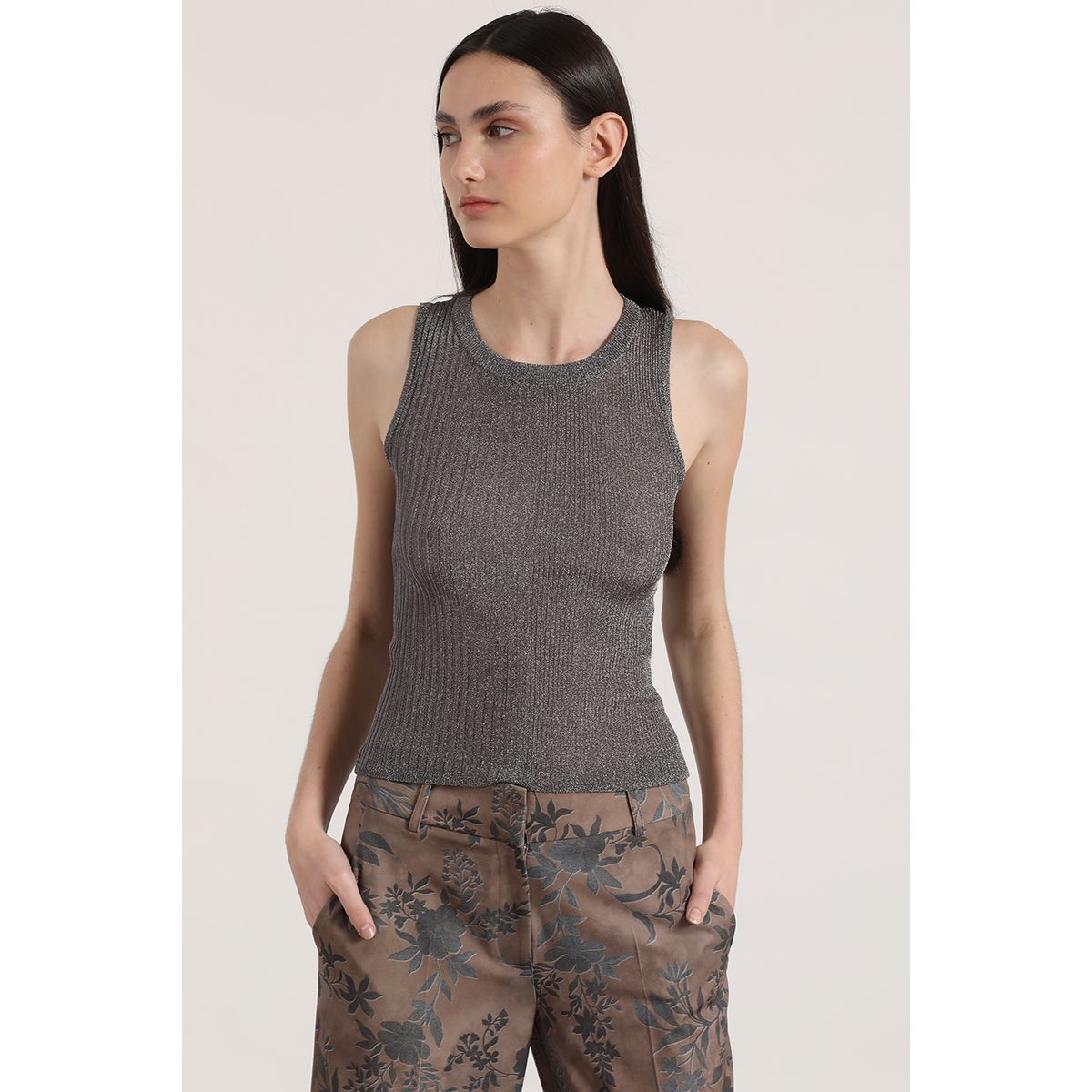 LIOLA - Polera punto hilo metalizado Liola mujer gris