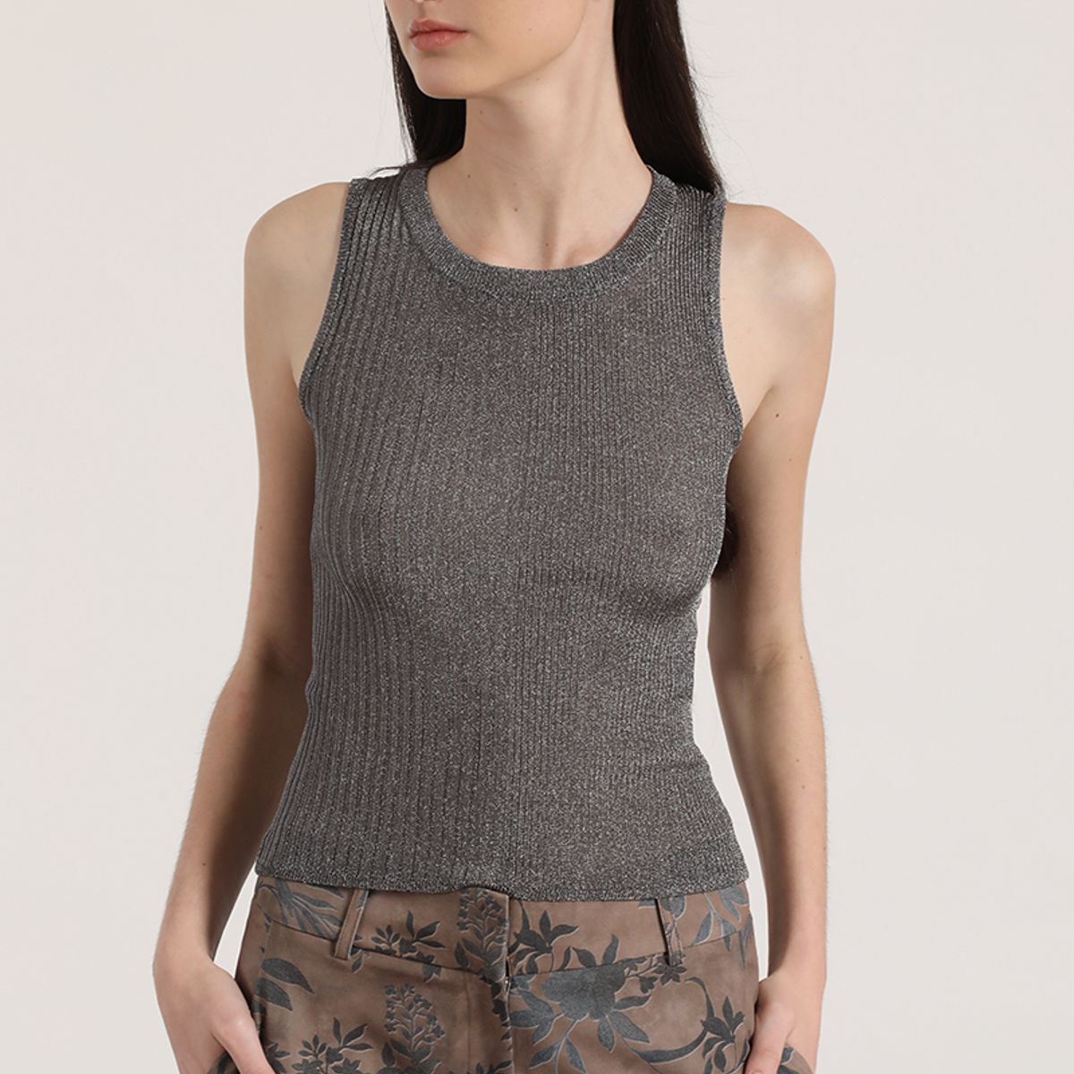 LIOLA - Polera punto hilo metalizado Liola mujer gris