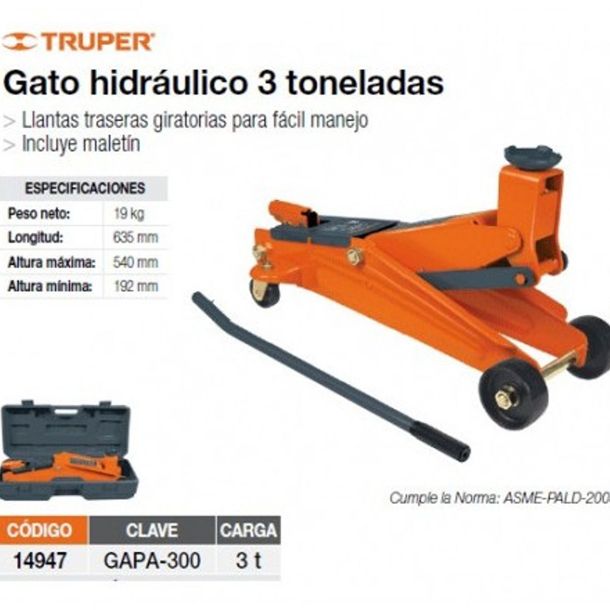 TRUPER - GATA HIDRAULICA CAIMAN 3 TONELADAS GAPA-300 14947 TRUPER