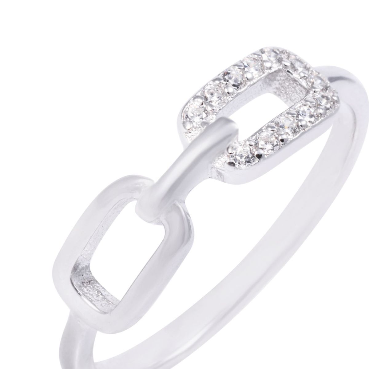JB JOYAS BARON - Anillo de Plata Esterlina Dos Eslabones Circonita