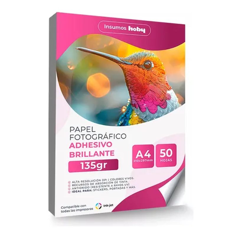 GENERICO - Papel Fotografico Adhesivo Hoby 135 Grs Para Stickers Premiun Blanco