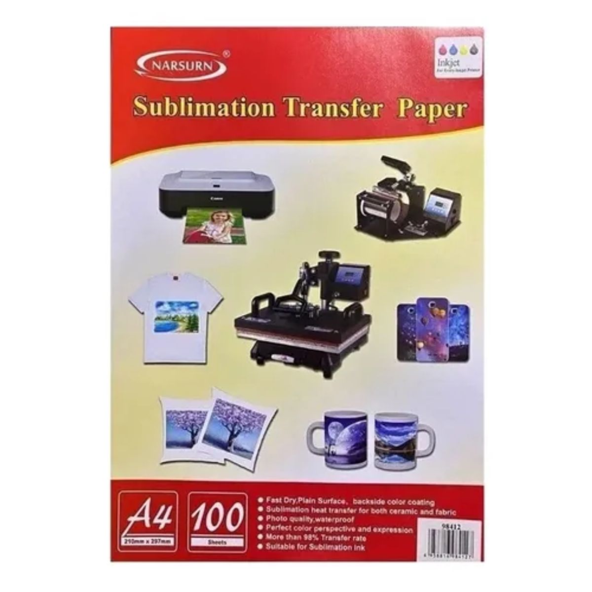 GENERICO - 100 Hojas Papel Para Sublimar A4 Papel Transfer Sublimación Color Blanco