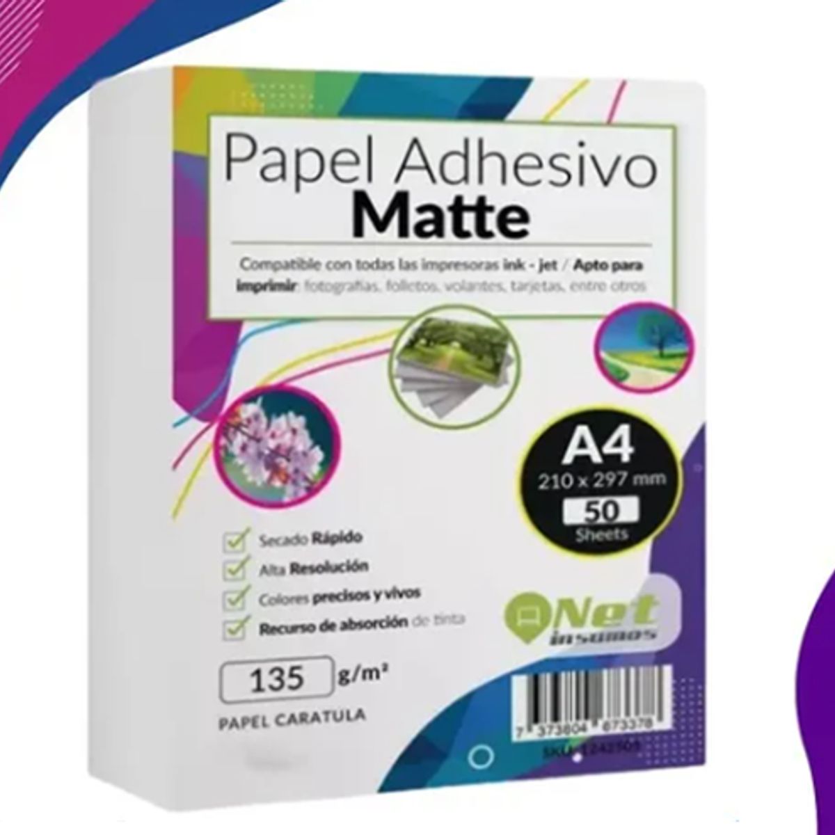 GENERICO - Papel Fotográfico Adhesivo Matte A4 135 Gr 50 Hojas Blanco
