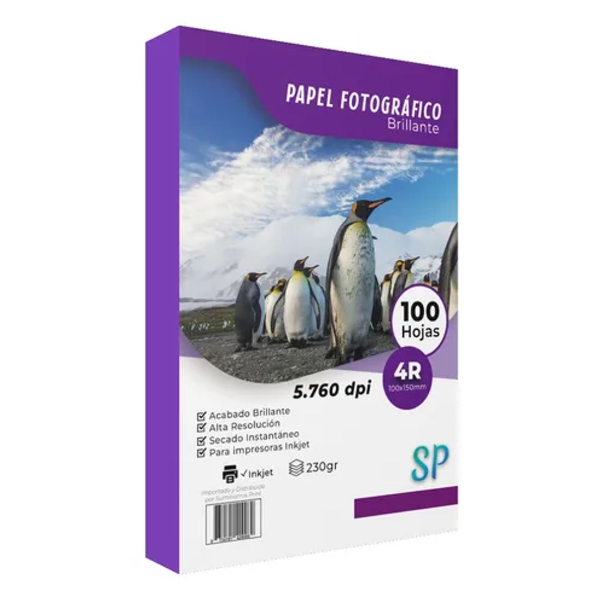 GENERICO - Papel Fotográfico Glossy 4r 10x15 230gr X 100 Hojas Sp Color Blanco