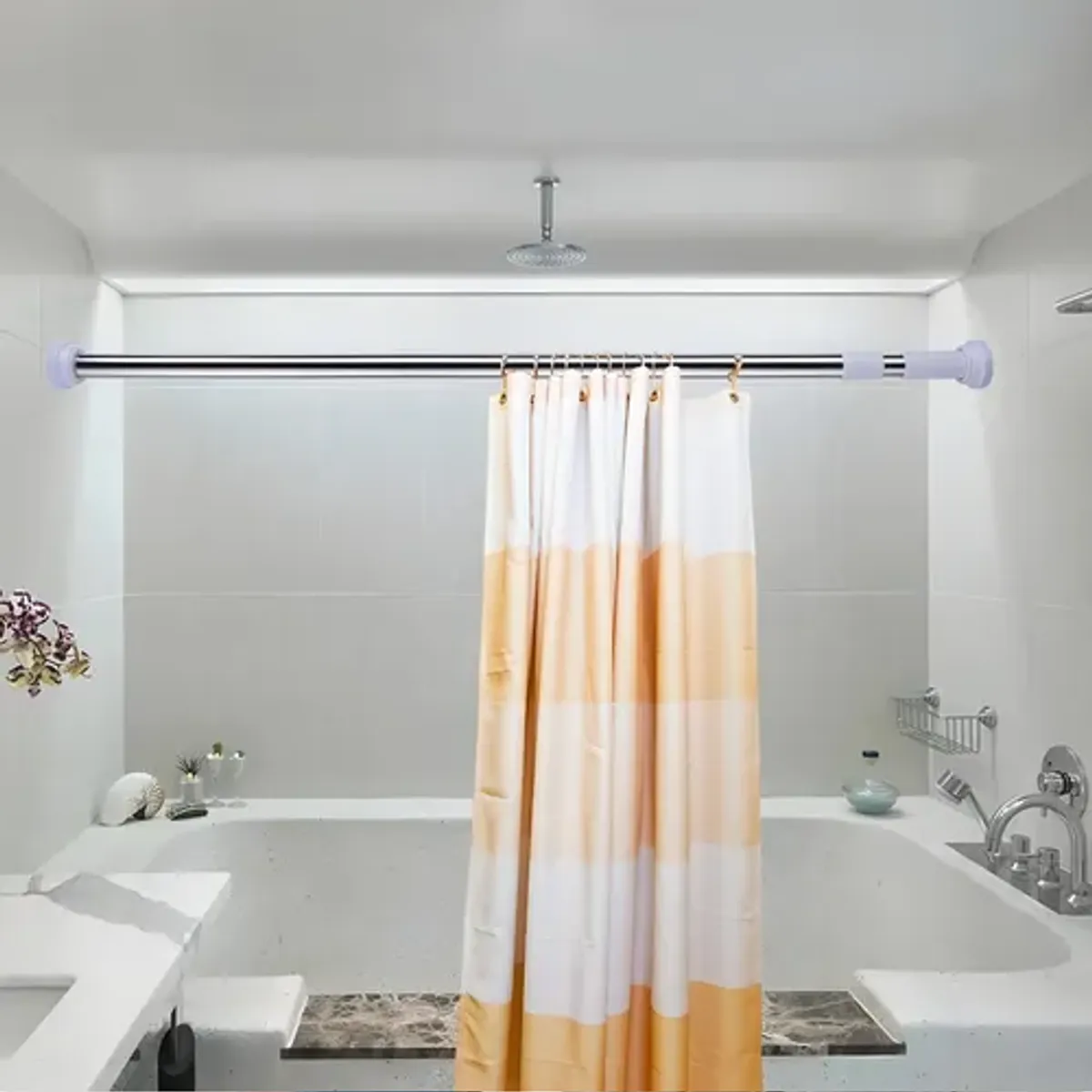 GENERICO - Barra Extensible 110-200cms Cortina De Ducha Acero Cromada Color Gris