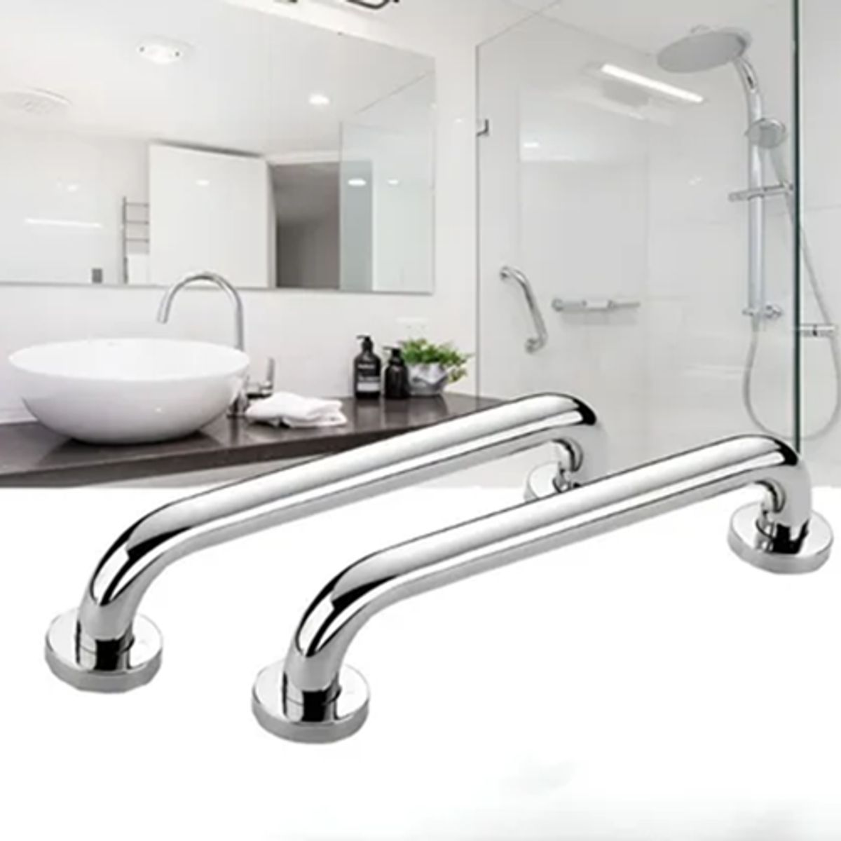 GENERICO - 2 Manillas Barra Recta Seguridad Baño Ducha Pasamanos Bañera Color Plateado