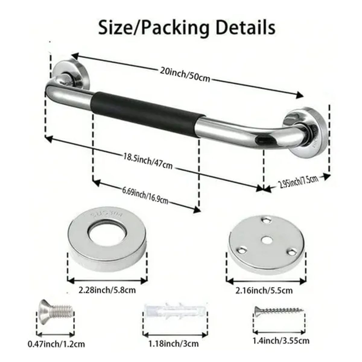GENERICO - X2 Manillas barra Seguridad Baño Ducha Pasa Manos 50cm Plateado
