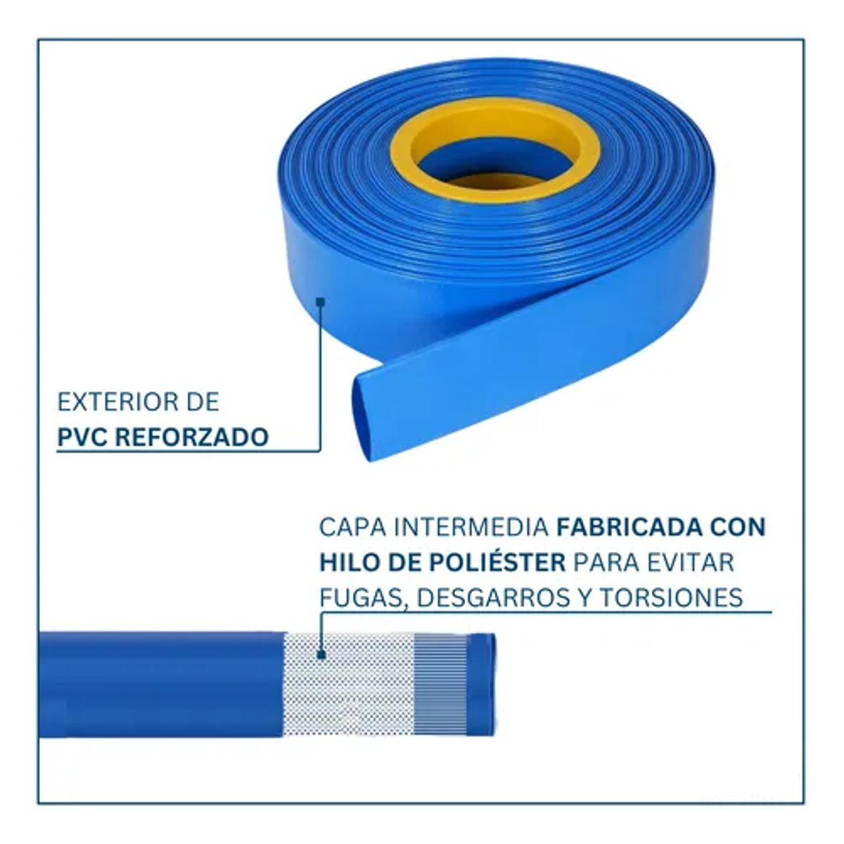 GENERICO - Manguera Plana Layflat 2 Pulgadas 4 Bar Rollo 50 Metros Azul