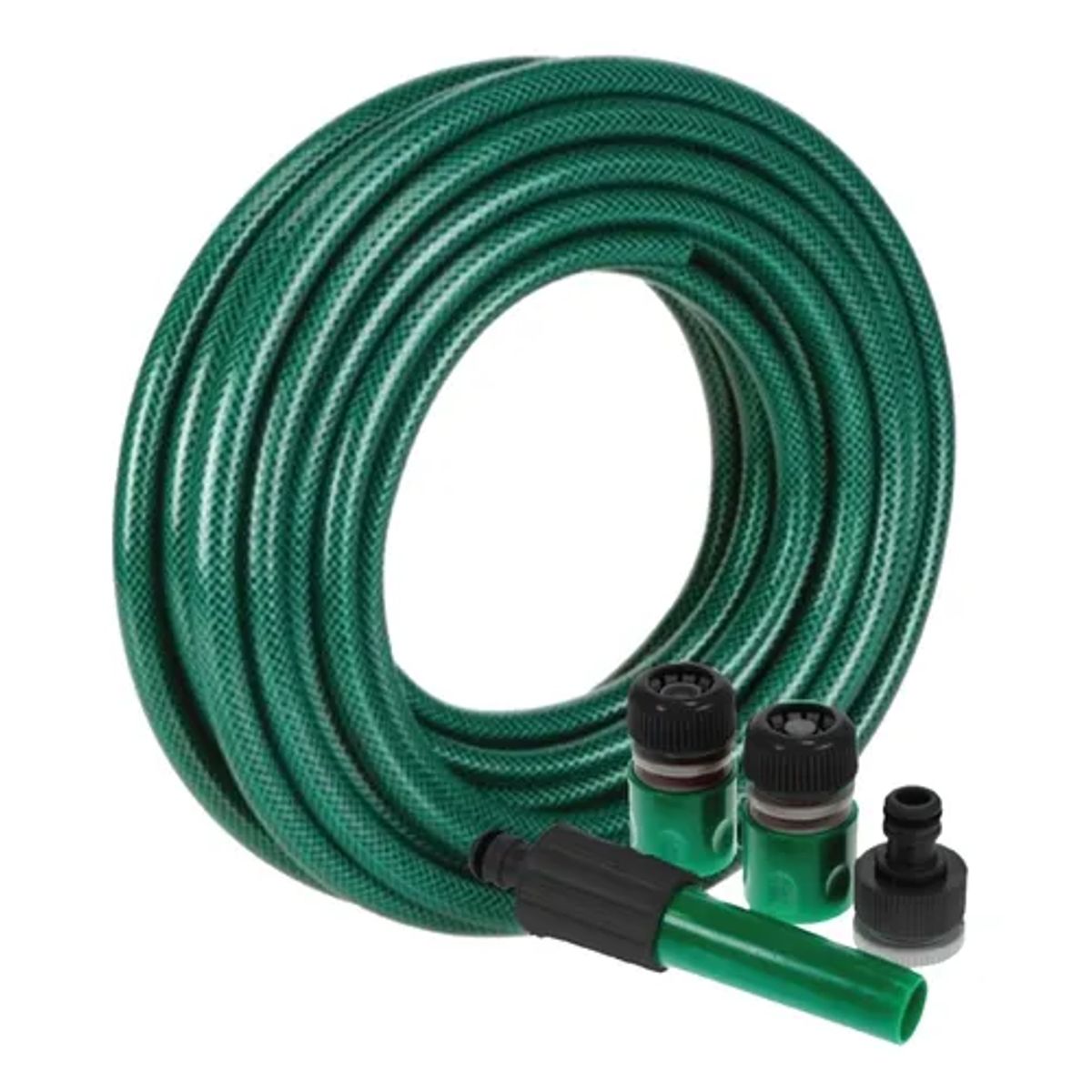 GENERICO - Manguera Riego Jardín Reforzada 12" 10 Metros Con Acoples Dicas Verde.