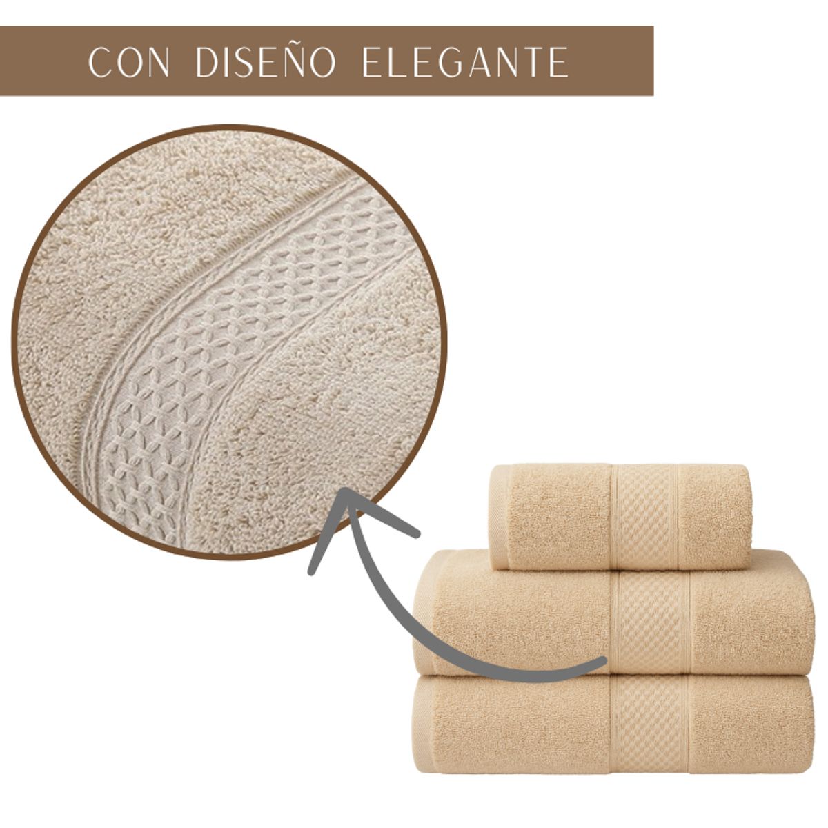 GARSIL - Pack De 3 Toallas De Baño y mano de Algodon Beige