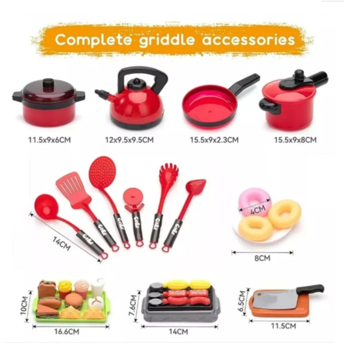 GENERICO - Set Cocina Juguete 72 Piezas Accesorios Utensilios Comida Rojo
