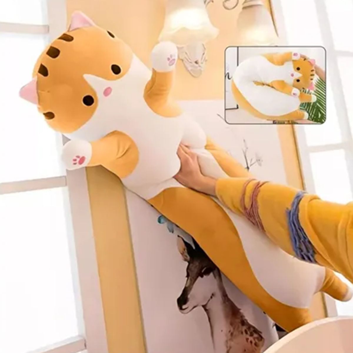 GENERICO - Peluche Gatito Cojin Juguete Suave 70 Cm Amarillo