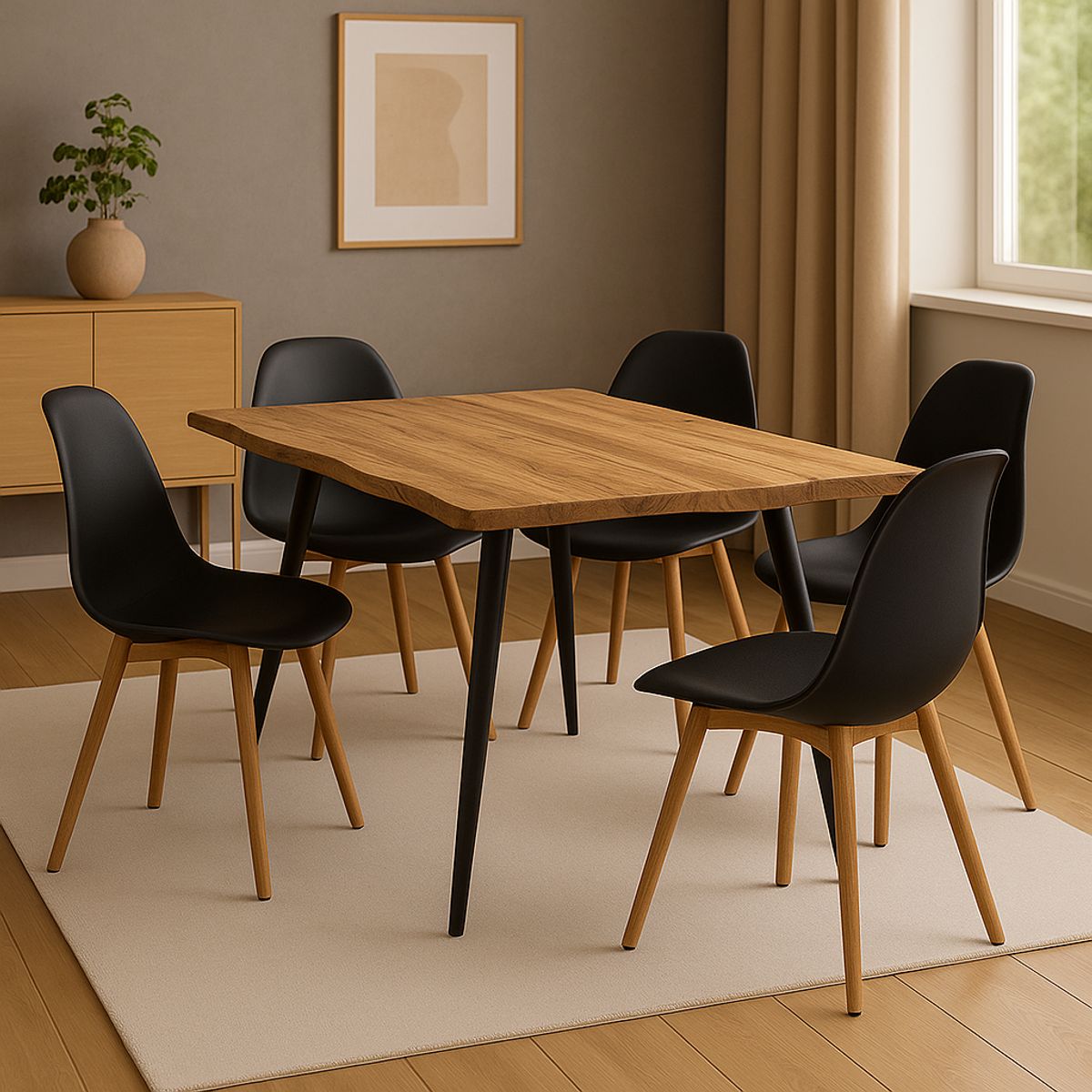 JAVIMATE - Mesa Aneto  Diseño Orgánico con Cubierta de Madera y Patas Metálicas