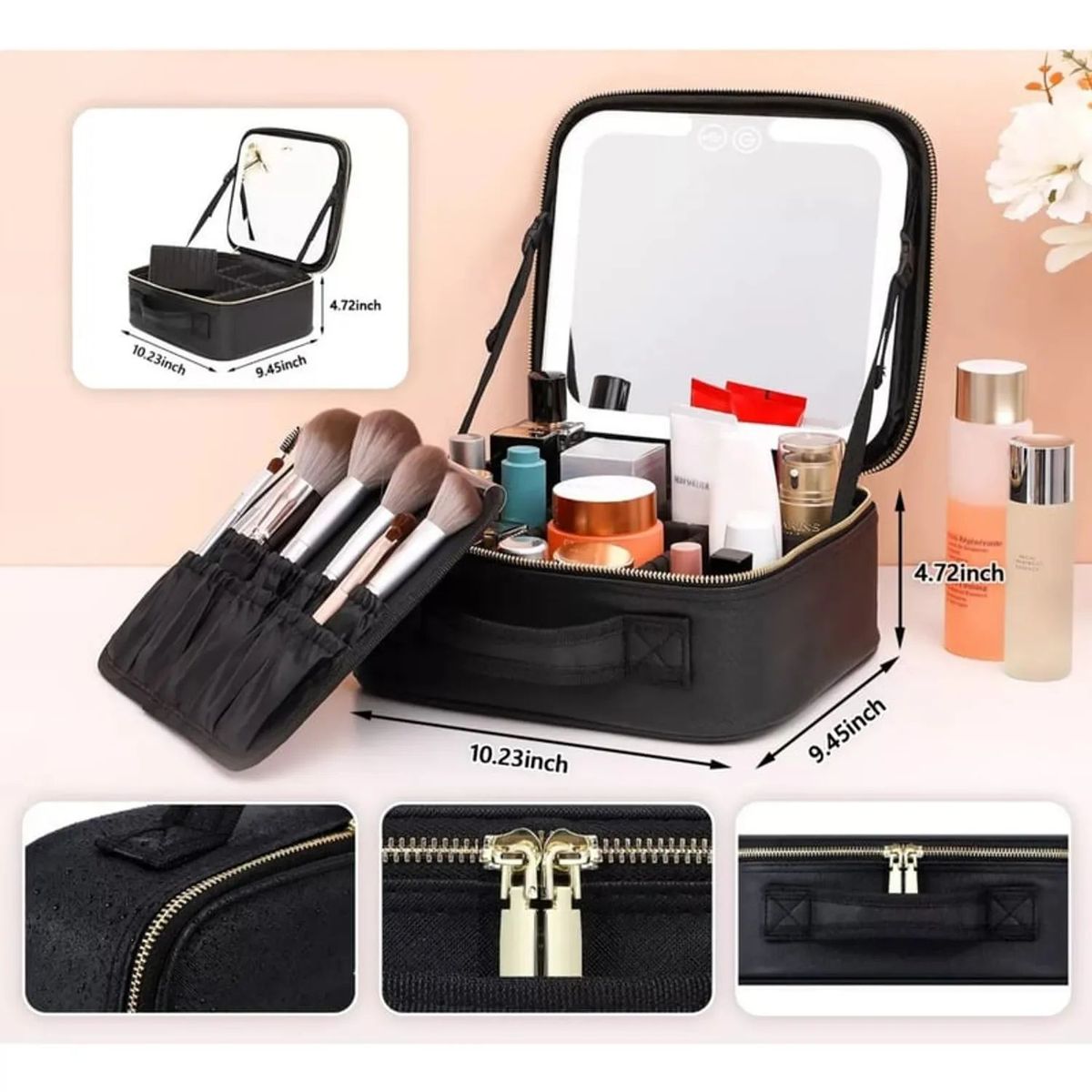 MOVI - COSMETIQUERO CON ESPEJO Y LUZ LED Y- ORGANIZADOR  DE MAQUILLAJE