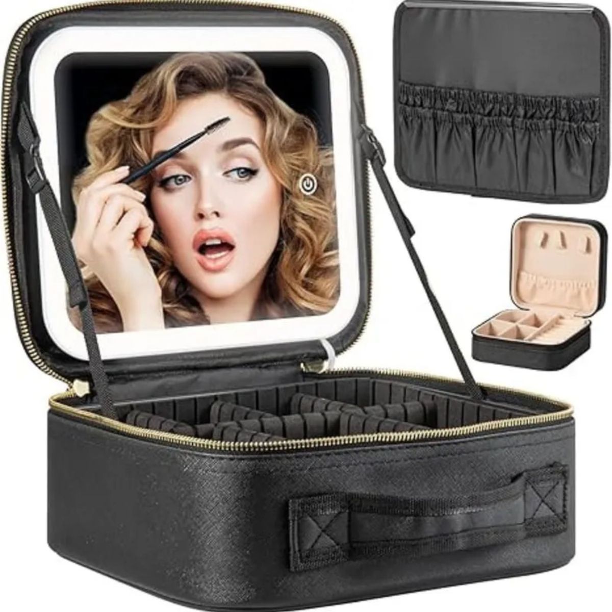 MOVI - COSMETIQUERO CON ESPEJO Y LUZ LED Y- ORGANIZADOR  DE MAQUILLAJE