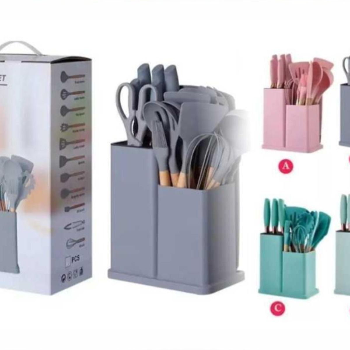 GENERICO - Set Utensilios De Cocina De Silicona Juego De 19 Pcs Verde Oscuro