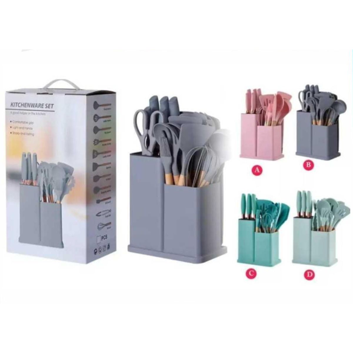 GENERICO - Set Utensilios De Cocina De Silicona Juego De 19 Pcs Verde Oscuro